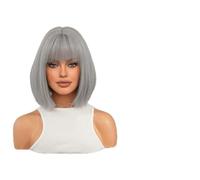 Pelucas cortas y rectas para mujer Con flequilloPelucas cortas y rectas sintéticasAdecuadas para uso diario o fiestas navideñas de Halloween B,32cm