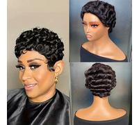 Pelucas cortas y rizadas cabello humano, peluca negra Pixie rizada corta 6 pulgadas, peluca corte Pixie, peluca completa a máquina, peluca sin pegamento, for mujeres negras, peluca corta y rizada.