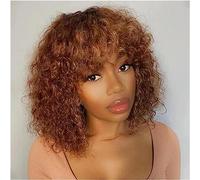 Pelucas cortas y rizadas con flecos, pelucas de cabello humano rizado de 10 a 16 pulgadas para mujeres negras, cabello Remy brasileño, pelucas rizadas a máquina completa de cabello natural