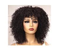 Pelucas cortas y rizadas con flequillo, cabello humano rizado, sin pegamento, pelucas brasileñas, Wear and Go, 180 densidad, para mujeres negras, añade volumen al cabello (color natural, 12 pulgadas)