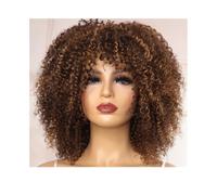 Pelucas cortas y rizadas con flequillo, cabello humano rizado, sin pegamento, pelucas brasileñas, Wear and Go, 180 densidad, para mujeres negras, añade volumen al cabello (más destacado, 35,5 cm)