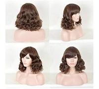 Pelucas cortas y rizadas de Bob Pelucas de cabello natural marrón para mujer Peluca de fibra sintética resistente al calor para mujer Peluca cosplay Marrón claro