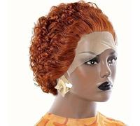 Pelucas cortas y rizadas de corte Pixie, peluca corta y rizada de 6 pulgadas, peluca corta de cabello humano con encaje 13X1 pelo de bebé, peluca sin pegamento resistente calor for mujeres negras.(Ora