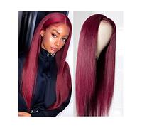 Pelucas de 12-30 pulgadas de pelo recto peruano 13x4 peluca frontal de encaje pelucas de cabello humano 99J rojo borgoña pelo recto pre-presión 180% cabello humano Remy peluca de mujer (tamaño: 13 x 4