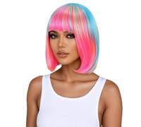 Pelucas de 12 pulgadas Rainbow Ombre for mujer con flequillo, peluca sintética Bob colorida recta for uso diario