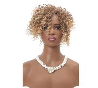 Pelucas de cabello corto afro rizado natural de 12 pulgadas con flequillo, extensiones sintéticas negras con clip for mujeres con cabello fino.(33T27)