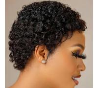 Pelucas de cabello corto rizado, pelucas de cabello humano brasileño cortado para mujeres negras, peluca afro rizada sin pegamento de densidad 180%, 4 pulgadas, 180%, n.º 1B