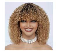 Pelucas de cabello humano 100 % con flequillo, peluca hecha a máquina con flecos limpios para mujeres, peluca rubia miel, extensiones de cabello Bobbi para uso diario (250 %, 12 pulgadas)