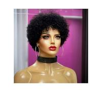 Pelucas de cabello humano afro rizado corto, color negro natural, sin pegamento, cabello virgen brasileño for mujeres negras. Wiglets(10inch)