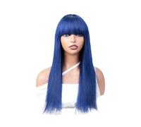 Pelucas de cabello humano azul de color con flequillo for mujeres Peluca recta sin cola con frente de encaje de 150 densidades Wiglets(22 inch)