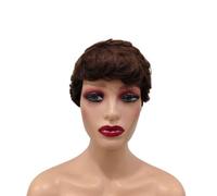 Pelucas de cabello humano con corte Pixie corto y rizado de 4 pulgadas for mujer, peluca en capas sin pegamento for uso diario(Light brown)