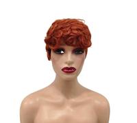 Pelucas de cabello humano con corte Pixie corto y rizado de 4 pulgadas for mujer, peluca en capas sin pegamento for uso diario(Ginger Orange)