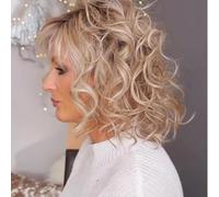 Pelucas de Cabello Humano Corto,Pelucas de Cabello Humano Doradas,Pelucas Onduladas de Capas Cortas para Mujeres Blancas,Peluca Sintética Natural para Uso Diario en Fiestas