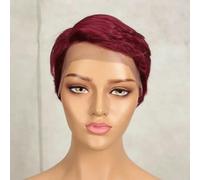 Pelucas de cabello humano de corte corto negro para mujer, peluca de encaje con parte en T de color rubio y marrón ombré, 8 pulgadas, D99J-99J-425