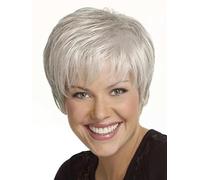 Pelucas de cabello humano gris plateado corto para mujer, peluca rizada combinada con flequillo, cabello natural para uso diario, n.º 10, 1 pieza