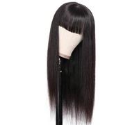 Pelucas de cabello humano liso con flequillo, 150 densidad, sin pegamento, hechas a máquina, pelucas brasileñas para mujeres negras, color natural agrega volumen al cabello (28 pulgadas)