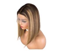 Pelucas de cabello humano liso de 13x6x1 con parte en T y encaje frontal, parte media, Remy, densidad 180 for mujeres(Highlight Brown,14inch)