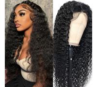 Pelucas de Cabello Humano para Mujeres Deep Curly Wave 13x4 Lace Front Wigs Human Hair 150% Density Pelucas Pre Plucked with Baby Hair Black Color Wig for Woman Natural Black 24 Pulgadas