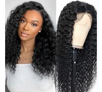 Pelucas de Cabello Humano para Mujeres Deep Curly Wave 13x4 Lace Front Wigs Human Hair 150% Density Pelucas Pre Plucked with Baby Hair Black Color Wig for Woman Natural Black 16 Pulgadas