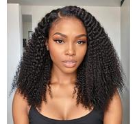 Pelucas de Cabello Humano para Mujeres Deep Curly Wave 13x4 Lace Front Wigs Human Hair 150% Density Pelucas Pre Plucked with Baby Hair Black Color Wig for Woman Natural Black 12 Inch