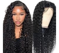 Pelucas de Cabello Humano para Mujeres Deep Curly Wave 13x4 Lace Front Wigs Human Hair 150% Density Pelucas Pre Plucked with Baby Hair Black Color Wig for Woman Natural Black 20 Pulgadas