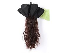 Pelucas De Cabello Humano Peluca Cola de caballo Arco Accesorios for el cabello Niñas Agarrar Clip Agua Ondulación Cola de caballo Trenza Peluca de alto valor Pelucas Para Mujer(Dark brown,Black bow)