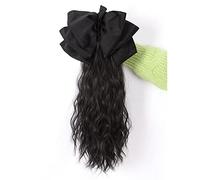 Pelucas De Cabello Humano Peluca Cola de caballo Arco Accesorios for el cabello Niñas Agarrar Clip Agua Ondulación Cola de caballo Trenza Peluca de alto valor Pelucas Para Mujer(Black,Black bow)