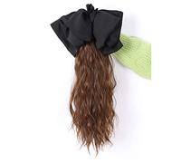 Pelucas De Cabello Humano Peluca Cola de caballo Arco Accesorios for el cabello Niñas Agarrar Clip Agua Ondulación Cola de caballo Trenza Peluca de alto valor Pelucas Para Mujer(Light brown,Black bow)