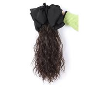 Pelucas De Cabello Humano Peluca Cola de caballo Arco Accesorios for el cabello Niñas Agarrar Clip Agua Ondulación Cola de caballo Trenza Peluca de alto valor Pelucas Para Mujer(Brown-black,Black bow)