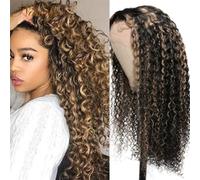 Pelucas de cabello humano Peluca con malla frontal 13x4 Peluca rizada con reflejos de piano rubio Peluca con malla frontal Precolored Ombre Hair Pelucas para mujeres(130%,14inches 1PC)