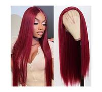 Pelucas de cabello humano Peluca con malla frontal sintética roja borgoña 13x3, pelucas con encaje de pelo liso, pelucas con malla frontal sintética resistente al calor sin cola for mujer Pelucas para