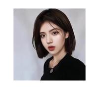 Pelucas de cabello humano Peluca de pelo corto a la moda, hasta los hombros, de fibra sintética de alta temperatura, tejida con seda, cubierta completa for la cabeza. Pelucas para mujeres(740-dark bro