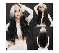 Pelucas de cabello humano Peluca de pelo ondulado blanco y negro degradado for mujer, peluca rizada de parte media Natural sintética for fiesta diaria, resistente al calor de Lolita Pelucas para mujer