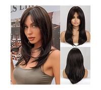 Pelucas De Cabello Humano Peluca sintética con flequillo Pelucas marrones largas medianas naturales for mujer Ombre Capas de cabello con raíces oscuras 150% Densidad Pelucas de fibra resistente al cal