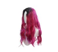 Pelucas de cabello humano Peluca sintética rizada con reflejos degradados en negro y morado, larga, ondulada y con raya al medio Pelucas para mujeres