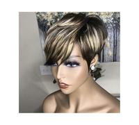 Pelucas de cabello humano Pelucas cortas de cabello humano con flequillo, mezcla de negro, marrón y rubio, densidad del 150%, sin pegamento. Pelucas para mujeres