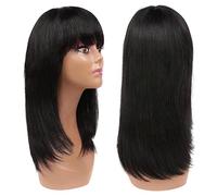 Pelucas De Cabello Humano Pelucas de cabello humano liso con flequillo Peluca de cabello humano de corte lindo Peluca 100% con flequillo Cabello Humano Trenzado De Cabello(14 inch)