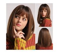 Pelucas De Cabello Humano Pelucas de cabello marrón for el cabello sintético Medio largo de peluca recta larga con flequillos Pelucas naturales de Cosplay for mujeres Pelucas de fibra resistente al ca