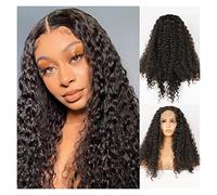 Pelucas De Cabello Humano Pelucas De Onda De Agua Sin Glotura De Pelucas For Mujeres Pierna De Fibra Resistente Al Calor Parte Media Pelucas Para Mujer(28inch)