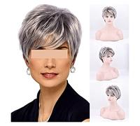 Pelucas De Cabello Humano Pelucas for mujer Peluca corta sintética con flequillo Pelucas de color gris mezclado Pelo resistente al calor de la fibra de alta temperatura Cabello Humano Trenzado De Cabe