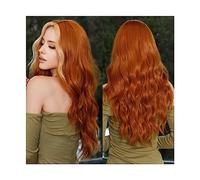 Pelucas de cabello humano Pelucas Naranja brillante Peluca larga ondulada for mujer Pelucas sintéticas naturales con flequillo for mujeres negras Fiesta diaria Cosplay Pelucas para mujeres