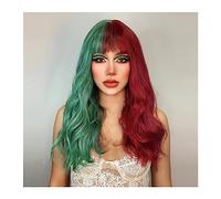 Pelucas de cabello humano Pelucas onduladas largas verdes y rojas con flequillo Cosplay Navidad Halloween pelo dos tonos Omber pelucas sintéticas for mujeres resistentes al calor Pelucas para mujeres