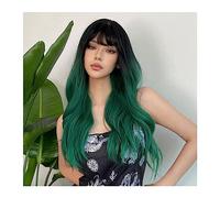 Pelucas de cabello humano Pelucas sintéticas alpinas verdes de bosque ondulado largo y rizado con flequillo Cosplay for mujeres Afro Wave Party Halloween Hair Pelucas para mujeres