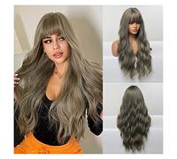 Pelucas De Cabello Humano Pelucas sintéticas marrones onduladas largas, peluca de pelo de parte media marrón for mujer, pelucas de Cosplay for fiestas diarias, fibra resistente al calor Cabello Humano