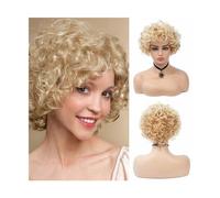 Pelucas de cabello humano Pelucas sintéticas rizadas cortas Pelo de fiesta dorado for mujeres blancas Rubio Colores mezclados Fibra de alta temperatura Pelucas para mujeres