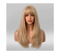 Pelucas de cabello humano Pelucas sintéticas rubias con flequillo for mujer, cabello ondulado largo, Cosplay, fiesta Lolita, pelucas naturales resistentes al calor, cabello de fibra for uso diario Pel