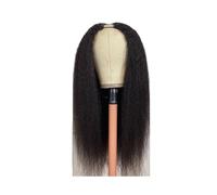 Pelucas de cabello humano Yaki Kinky Straight con parte en V for mujeres negras, sin pegamento, con parte en U, densidad 150(22inch)