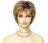 Pelucas de cabello rubio corto, pelucas sintéticas, pelucas de ondas naturales cortadas para mujeres, flequillo esponjoso, fibra resistente al calor, 163, 8 pulgadas, 1 pieza