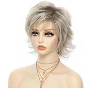 Pelucas de cabello rubio corto, pelucas sintéticas, pelucas de ondas naturales cortadas para mujeres, flequillo esponjoso, fibra resistente al calor, 111C, 8 pulgadas, 1 pieza