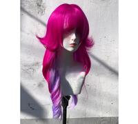 Pelucas De Capas Onduladas Largas Para Mujer Flequillo En Forma De M Tinte Dividido Ombré Peluca De Estilo Lolita Gótico Gótico Realista (Rosa Roja mezclada de púrpura)